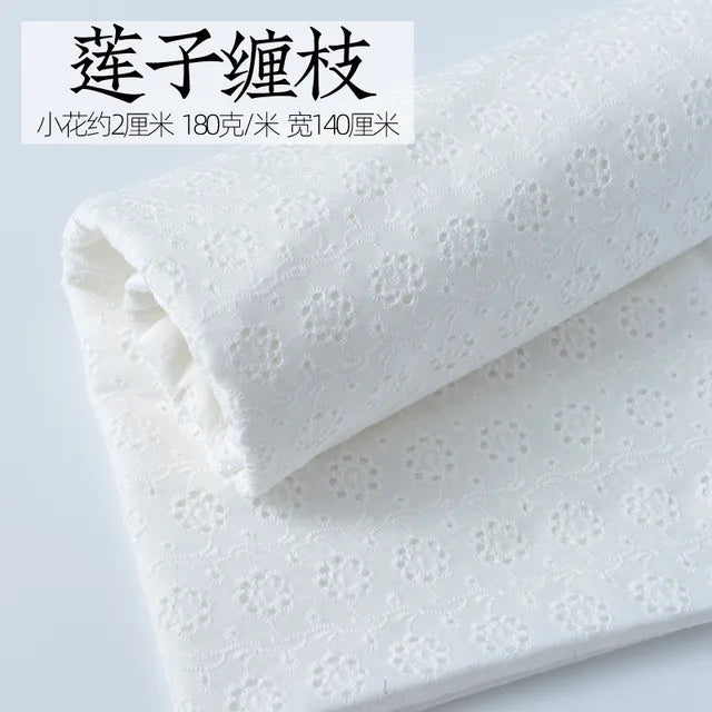Embroidery White Lace Fabric Pure Cotton By The Yard for Wedding Dress Fashion Skirt Sew Hollow Cloth Summer Textile Per Meter