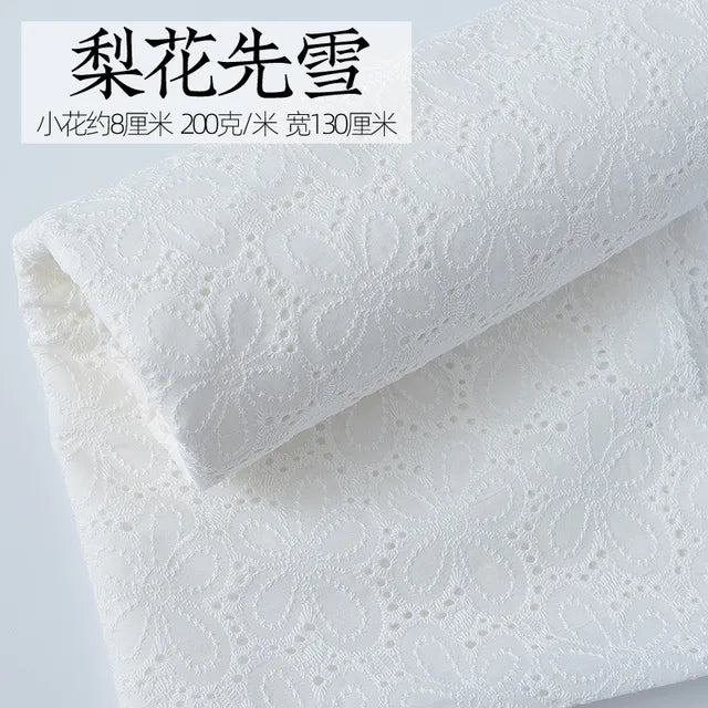Embroidery White Lace Fabric Pure Cotton By The Yard for Wedding Dress Fashion Skirt Sew Hollow Cloth Summer Textile Per Meter