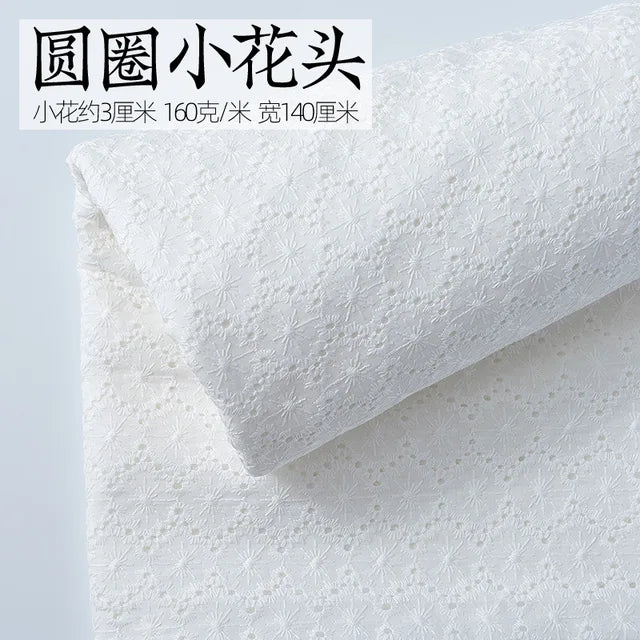 Embroidery White Lace Fabric Pure Cotton By The Yard for Wedding Dress Fashion Skirt Sew Hollow Cloth Summer Textile Per Meter