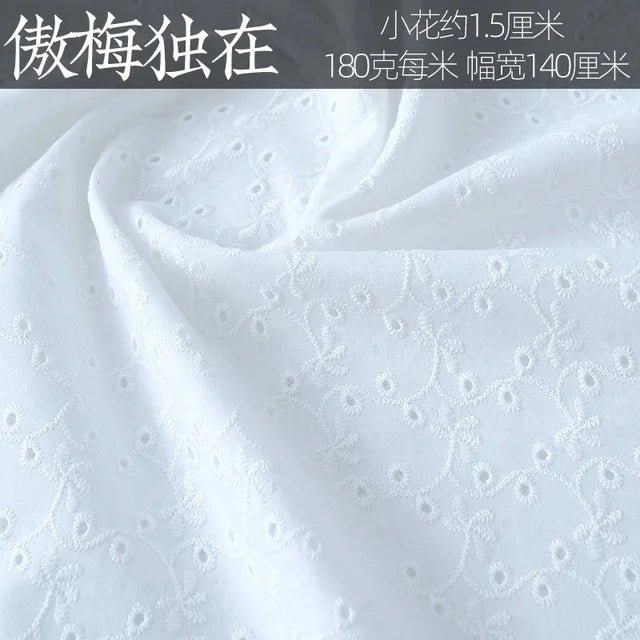 Embroidery White Lace Fabric Pure Cotton By The Yard for Wedding Dress Fashion Skirt Sew Hollow Cloth Summer Textile Per Meter