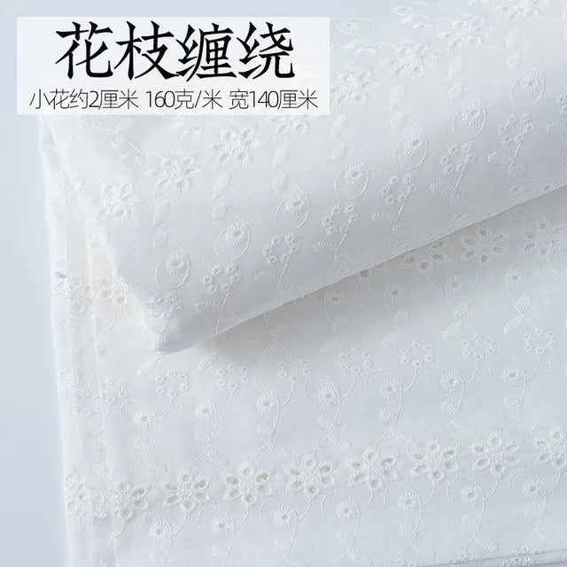 Embroidery White Lace Fabric Pure Cotton By The Yard for Wedding Dress Fashion Skirt Sew Hollow Cloth Summer Textile Per Meter