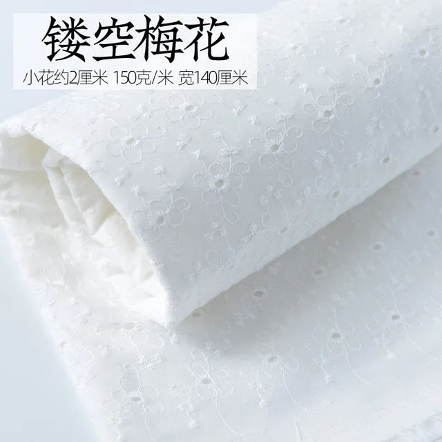 Embroidery White Lace Fabric Pure Cotton By The Yard for Wedding Dress Fashion Skirt Sew Hollow Cloth Summer Textile Per Meter