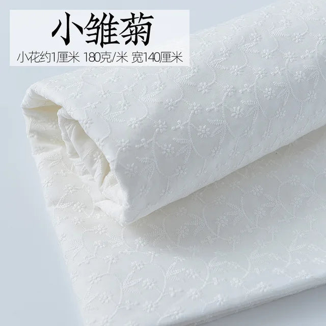 Embroidery White Lace Fabric Pure Cotton By The Yard for Wedding Dress Fashion Skirt Sew Hollow Cloth Summer Textile Per Meter