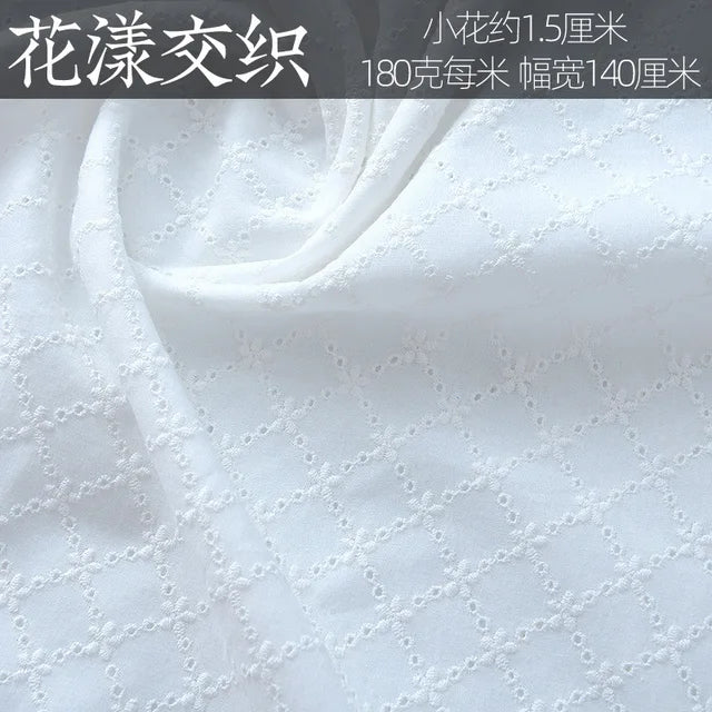 Embroidery White Lace Fabric Pure Cotton By The Yard for Wedding Dress Fashion Skirt Sew Hollow Cloth Summer Textile Per Meter
