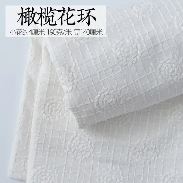 Embroidery White Lace Fabric Pure Cotton By The Yard for Wedding Dress Fashion Skirt Sew Hollow Cloth Summer Textile Per Meter