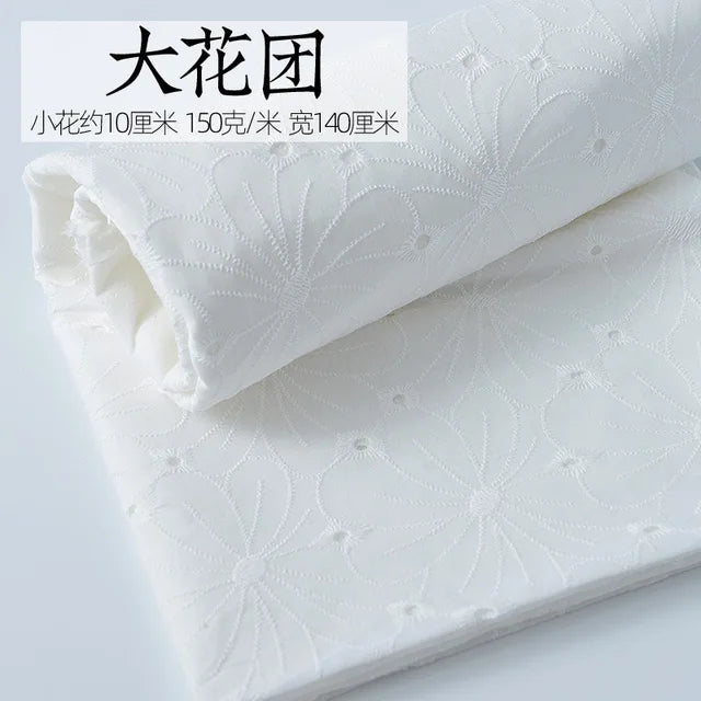 Embroidery White Lace Fabric Pure Cotton By The Yard for Wedding Dress Fashion Skirt Sew Hollow Cloth Summer Textile Per Meter