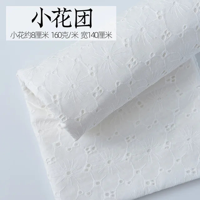 Embroidery White Lace Fabric Pure Cotton By The Yard for Wedding Dress Fashion Skirt Sew Hollow Cloth Summer Textile Per Meter