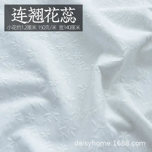 Embroidery White Lace Fabric Pure Cotton By The Yard for Wedding Dress Fashion Skirt Sew Hollow Cloth Summer Textile Per Meter