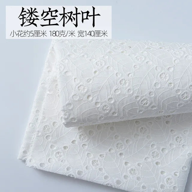 Embroidery White Lace Fabric Pure Cotton By The Yard for Wedding Dress Fashion Skirt Sew Hollow Cloth Summer Textile Per Meter