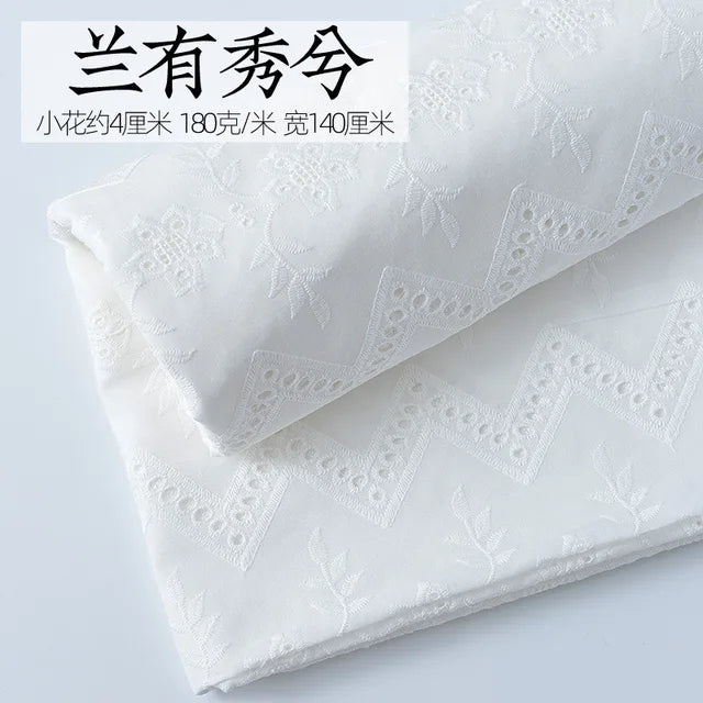 Embroidery White Lace Fabric Pure Cotton By The Yard for Wedding Dress Fashion Skirt Sew Hollow Cloth Summer Textile Per Meter