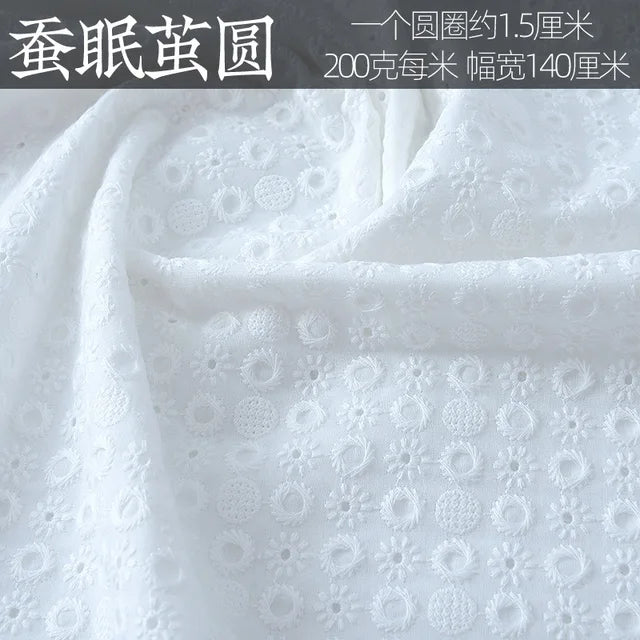 Embroidery White Lace Fabric Pure Cotton By The Yard for Wedding Dress Fashion Skirt Sew Hollow Cloth Summer Textile Per Meter