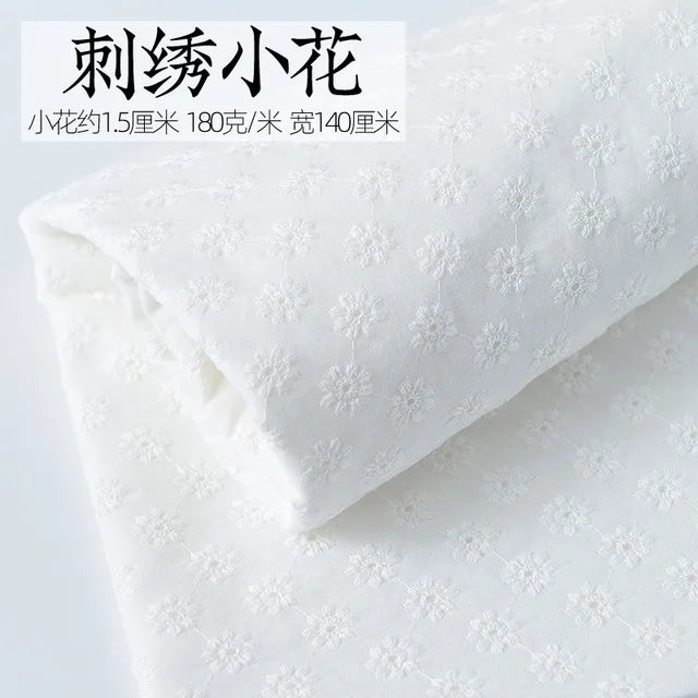 Embroidery White Lace Fabric Pure Cotton By The Yard for Wedding Dress Fashion Skirt Sew Hollow Cloth Summer Textile Per Meter