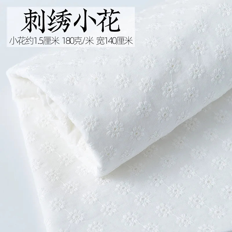 Embroidery White Lace Fabric Pure Cotton By The Yard for Wedding Dress Fashion Skirt Sew Hollow Cloth Summer Textile Per Meter