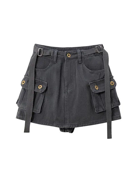 Grey Mini Skirts Womens 2022 High Waist Cargo Skirt Fashion Autumn Winter Woman Skirt Streetwear Short Skirts Pockets For Women