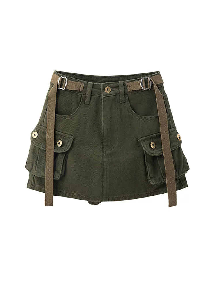 Grey Mini Skirts Womens 2022 High Waist Cargo Skirt Fashion Autumn Winter Woman Skirt Streetwear Short Skirts Pockets For Women