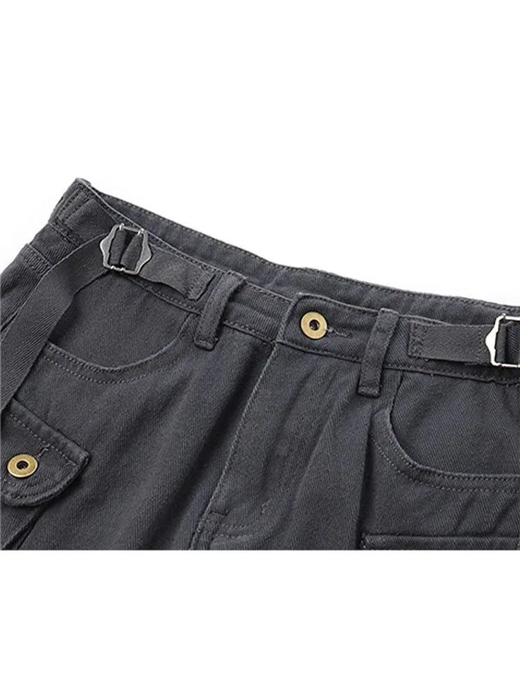 Grey Mini Skirts Womens 2022 High Waist Cargo Skirt Fashion Autumn Winter Woman Skirt Streetwear Short Skirts Pockets For Women