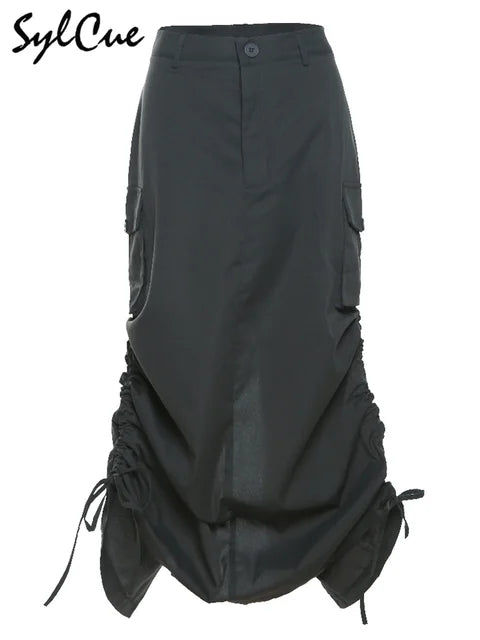 Sylcue Personality American Retro Street Trend Avant-Garde Self-Confidence High-End Design Sense All-Match Women's Tooling Skirt