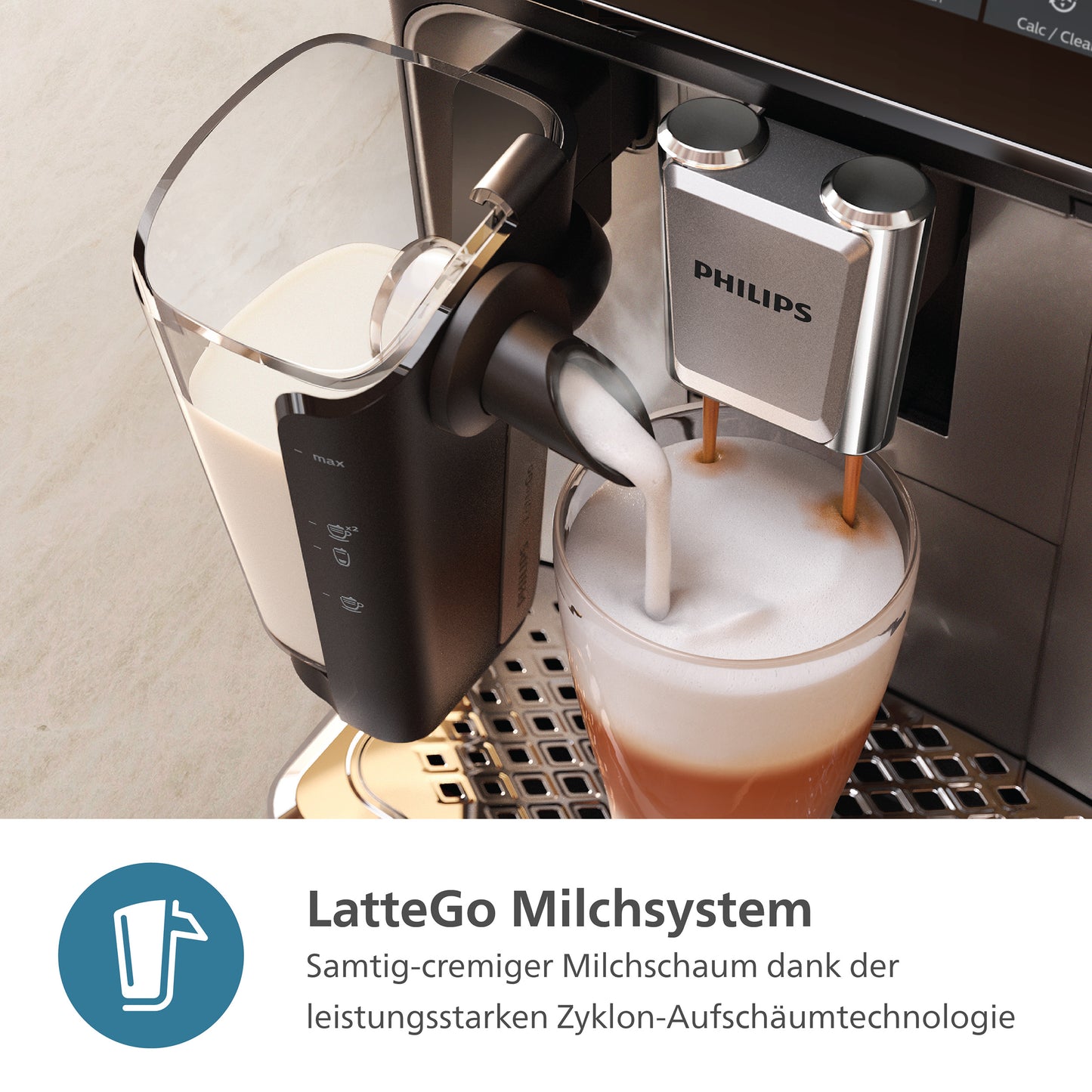Kaffeevollautomat EP3347/90 Serie 3300 LatteGo, 5 Kaffeespezialitäten Matt-Schwarz, Silber-lackierte Arena, Edelstahl Abtropfschale